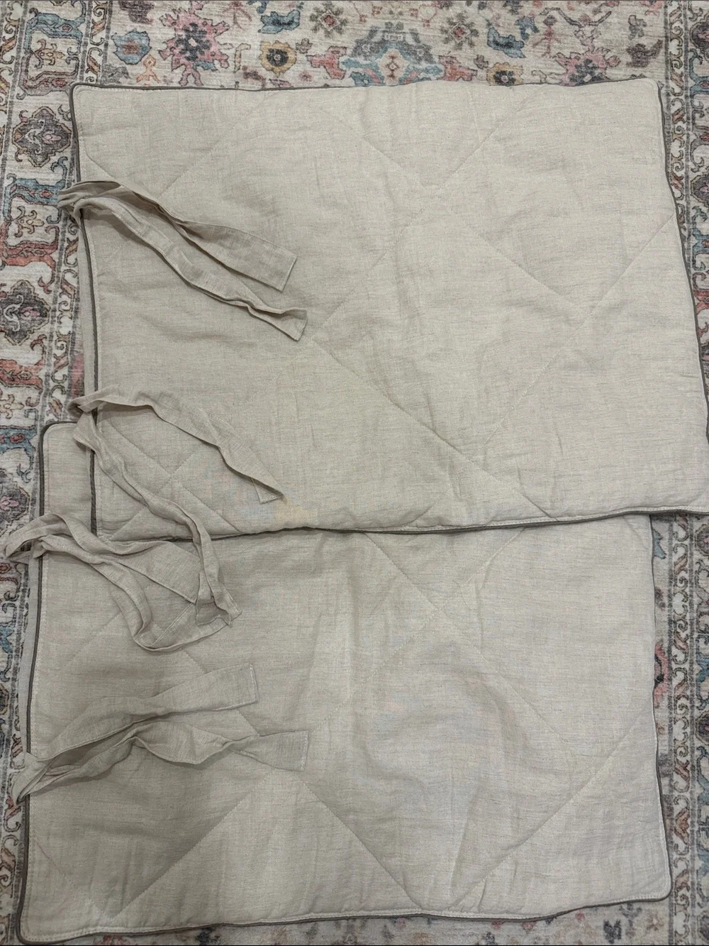 2/ Pottery Barn | Linen Silk Cotton Diamond Quilted Tie Pillow Shams